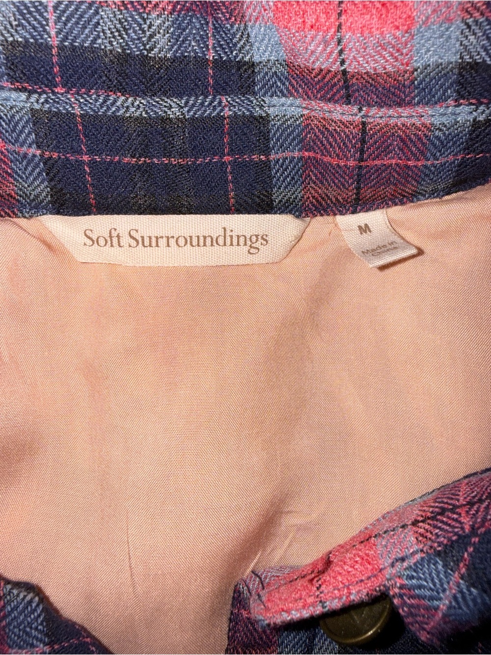 2136-Soft Surroundings Pink and Navy Plaid Button-Front Tunic - Picture 4 of 4